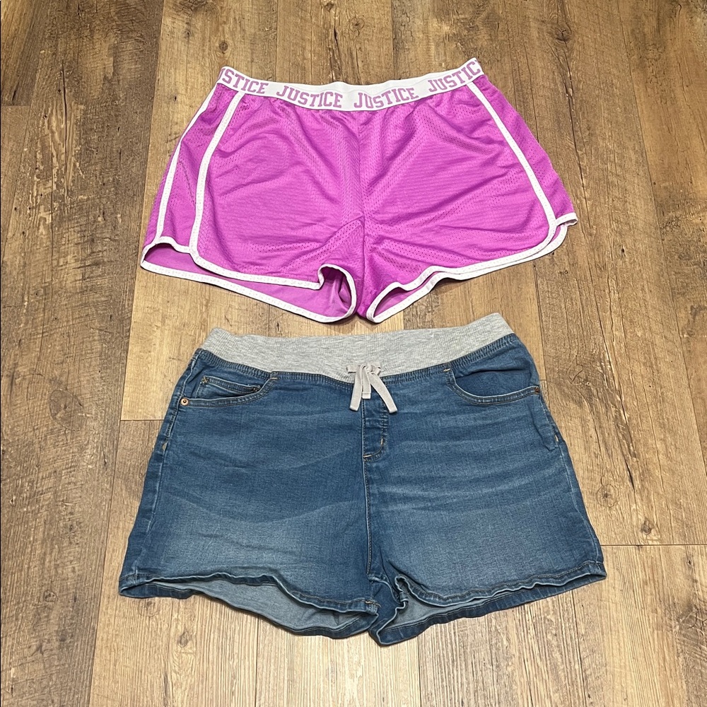 Lot of Justice Shorts, Size 24 Plus, Blue Denim Stretch & Purple Athletic Shorts